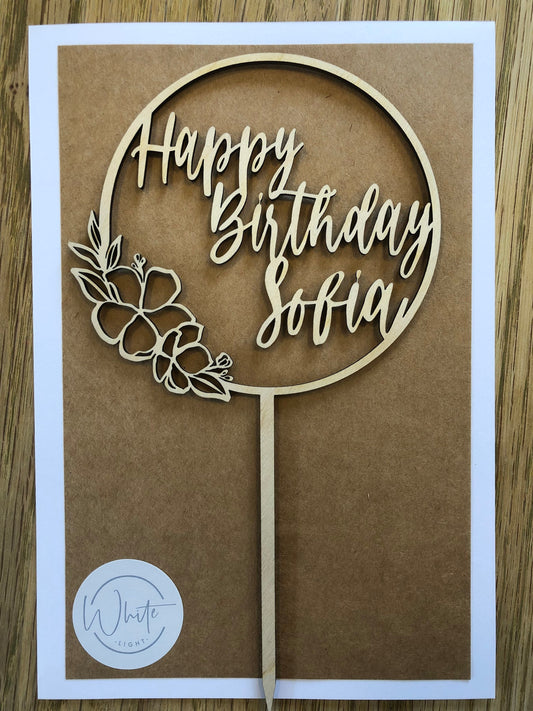 Wooden happy birthday cake topper