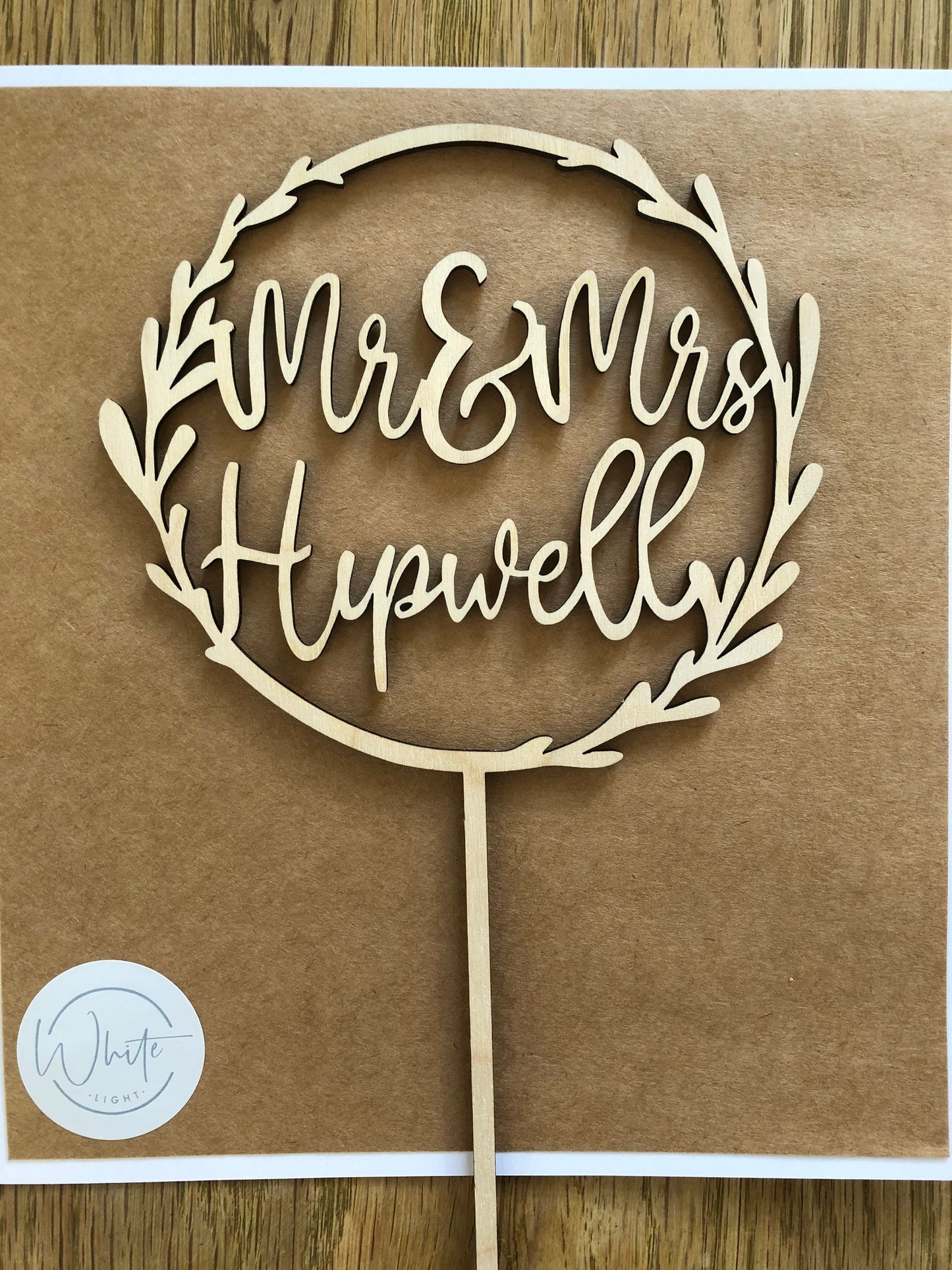 Wooden Mr and Mrs cake topper