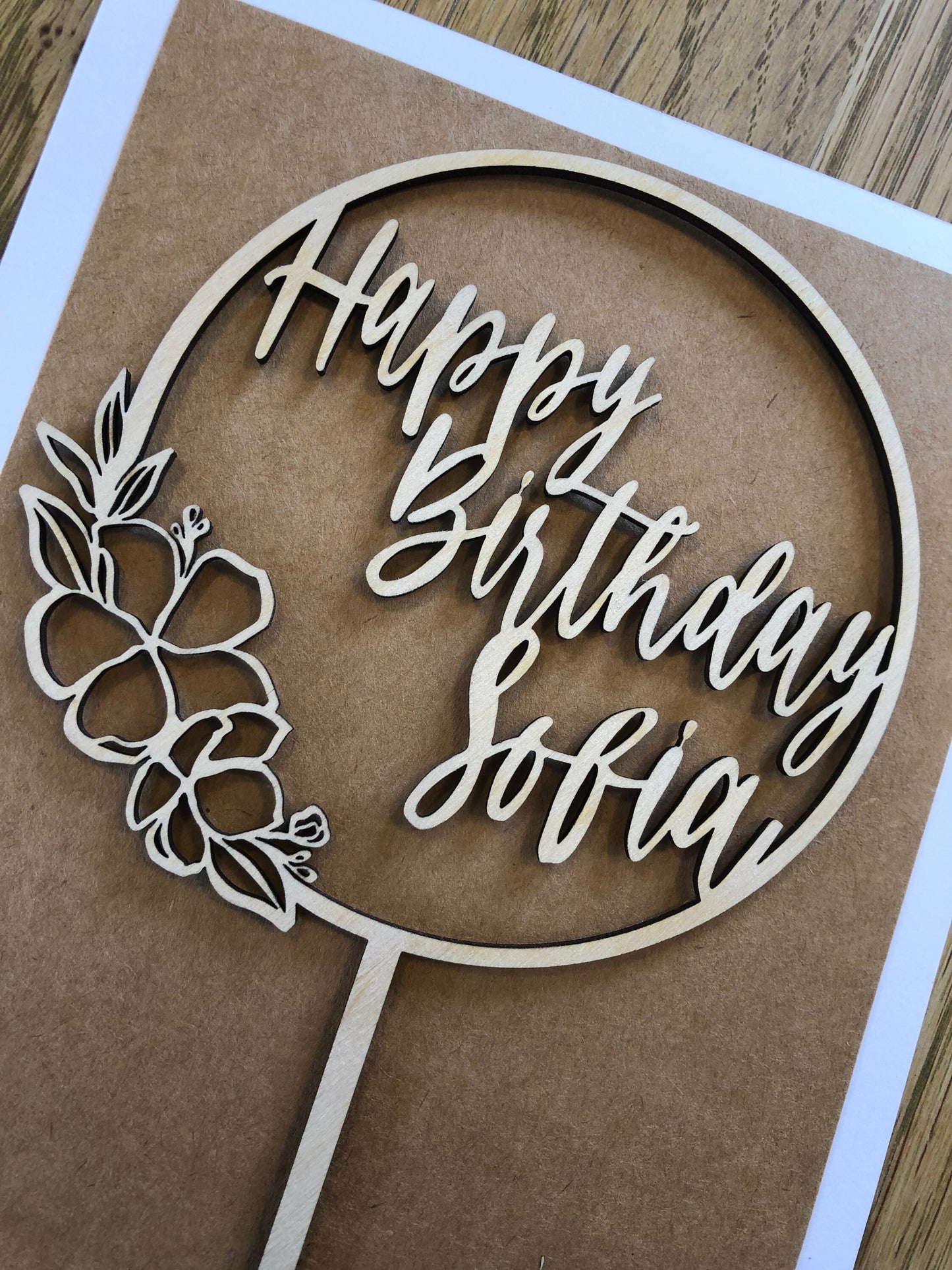 Wooden happy birthday cake topper