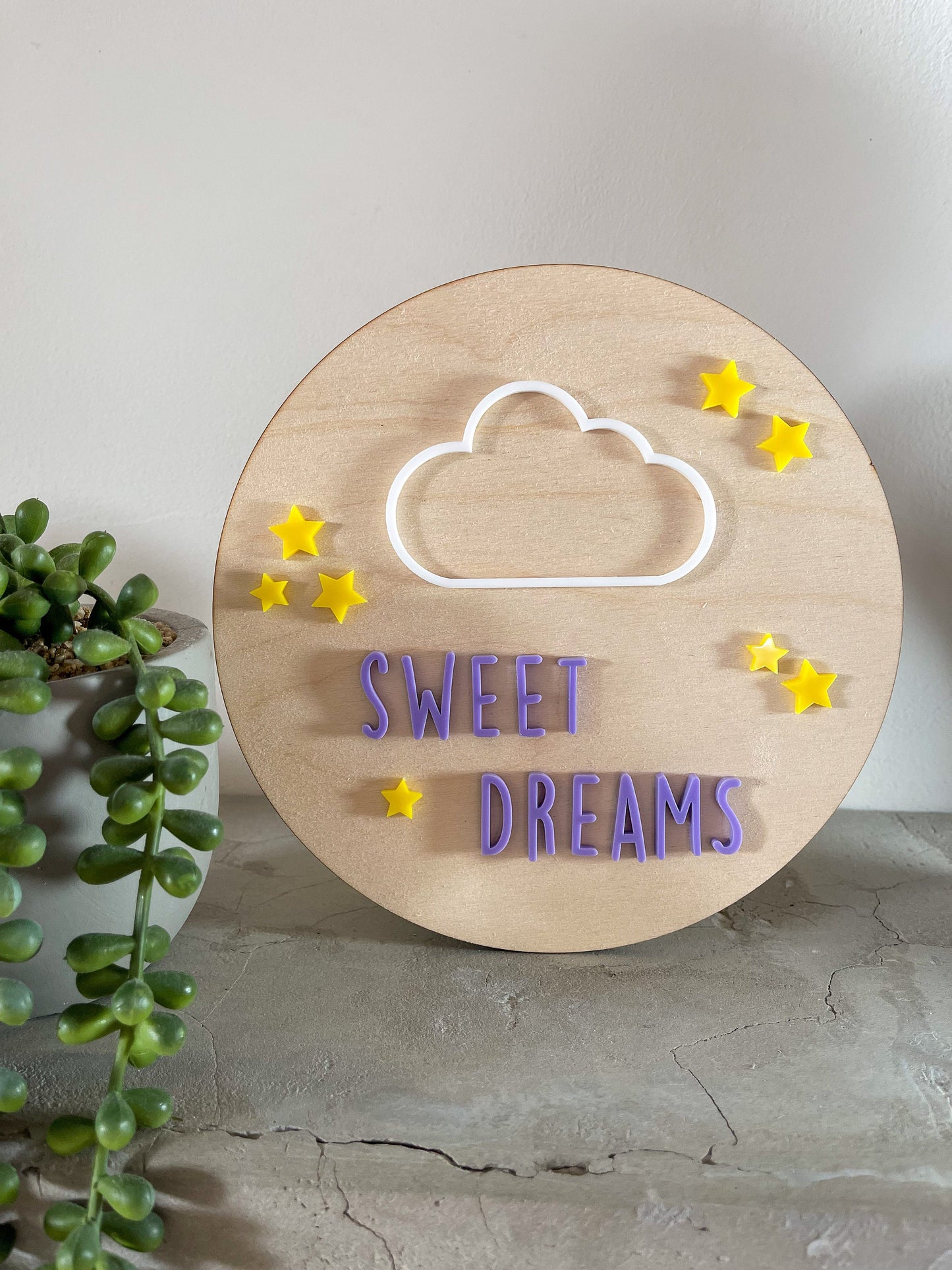 Sweet Dreams plaque, nursery, child's bedroom sign, nursery decor, bedroom decor, cloud, stars