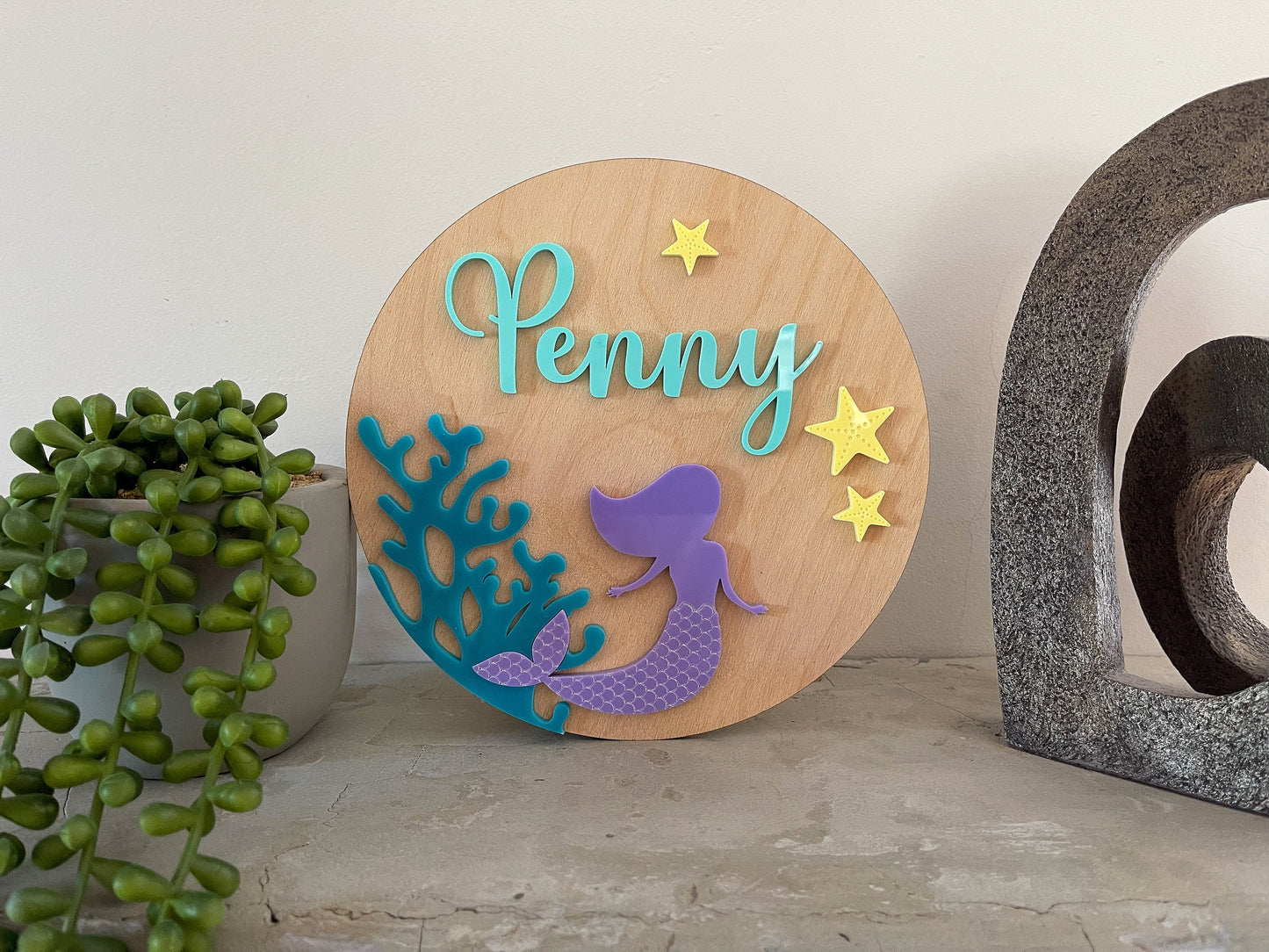 Mermaid personalised name sign, nursery, child's bedroom plaque, nursery decor, bedroom decor