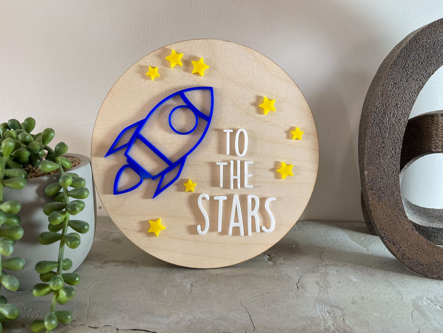 Rocket and stars plaque, nursery, child's bedroom sign, nursery decor, bedroom decor