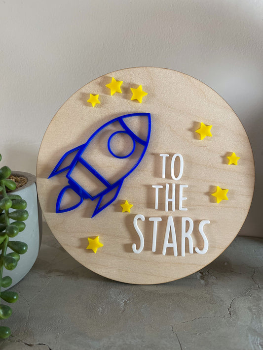 Rocket and stars plaque, nursery, child's bedroom sign, nursery decor, bedroom decor