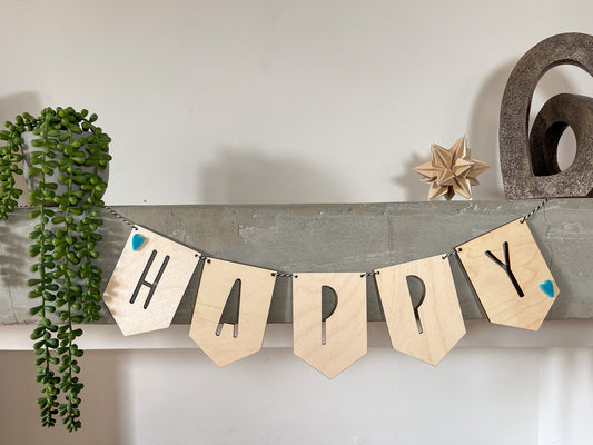 Happy wooden bunting, nursery decor, bedroom decor, bunting flags