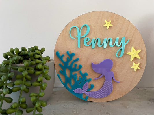 Mermaid personalised name sign, nursery, child's bedroom plaque, nursery decor, bedroom decor